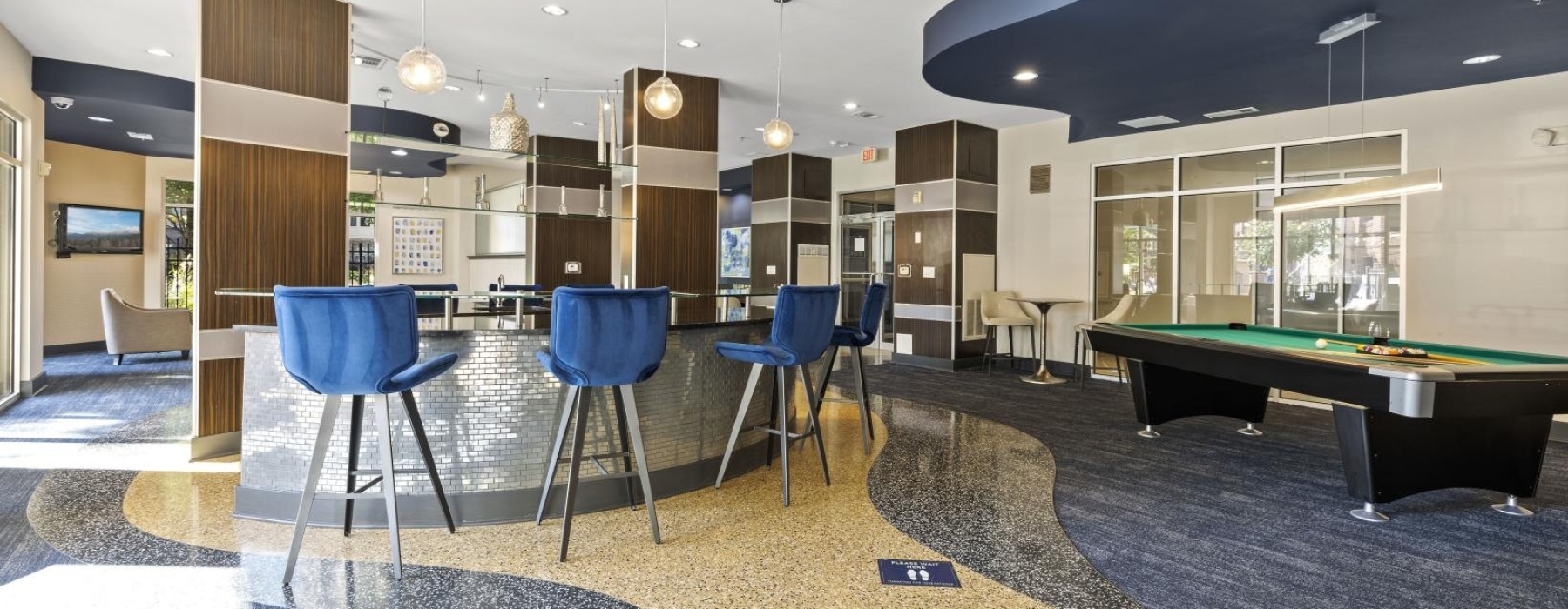 a clubhouse with ample seating